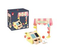 Janod - Bancarella Bambini Applepop - Gioco di Imitazione con Registratore di Cassa - 19 Accessori - Sviluppa l'Immaginazione - Giocattolo in Legno FSC - Vernice a Base d'Acqua - dai 3 Anni, J03350