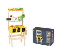 Janod - Bancarella Bambini Farm Market - Gioco di Imitazione per Bambini - 32 Accessori - Sviluppa l'Immaginazione - Giocattolo in Legno FSC - Vernice a base d'acqua - Dai 3 Anni, J03322