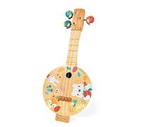 Janod - Banjo Pure in Legno - con Graziose Illustrazioni Stampate, Vernice Ad Acqua - Meccaniche a Forma di Uccellino - Gioco Imitativo - 3 Corde di Ricambio - Banjo per Bambini da 3 a 8 Anni, J05160