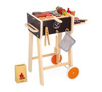 Janod - Barbecue in Legno - Giocattolo di Imitazione Cucina e Servizio da Tavola per Bambini - 57 Accessori Inclusi - 2 Ruote Silenziose - Dai 3 Anni, J06619