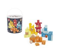 Janod - Barile 56 pezzi in legno con diverse forme, motivi, numeri, colori - Il mio primo gioco di costruzione - Scatola delle forme integrata - Gioco di imitazione - Destrezza e creatività - 1 anno +