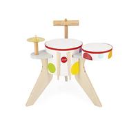 Janod - Batteria in Legno Confetti - Strumento Musicale per Bambini - Gioco di Imitazione e Stimolazione Musicale - 4 Percussioni - Vernice ad Acqua - Dai 3 anni, J07614