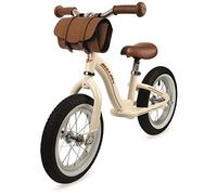 Janod - Bicicletta vintage senza pedali beige, in metallo, vintage e retrò, sviluppare equilibrio e indipendenza, sellino regolabile, ruote gonfiabili, borsa inclusa, dai 3 anni in su, J03294