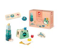 Janod - Box Giochi Neonato 1 Anno - Giocattoli Multisensoriali con Puzzle Abilità Motorie - Gioco Sensoriale Neonato - Stimolazione Neonato - Scatola con Forme - da 1 Anno in su - J04063