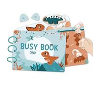Janod, Busy Book Dinosauri, Libro di Attività Francese-Inglese, Dai 3 Anni | 18 Pagine di Attività e 149 Pezzi Riposizionabili, Numeri e Alfabeto, Motricità Fine, Cartone Laminato FSC, 27 x 21 Cm