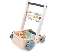 Janod - Carrello Abc Sweet Cocoon - Carrello Primi Passi Didattico in Legno a Spinta - con 20 Cubi Lettere Alfabeto, Numeri e Forme + 3 Stecche Pallottoliere - Vernice Ad Acqua - Da 1 Anno, J04408