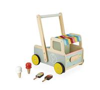 Janod Carrellino Primi Passi in Legno Gelataio, 4 Gelati Inclusi, Ruote Silenziose, Certificato FSC, Vernice ad Acqua, Da 1 Anno, J08049