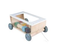 Janod - Carrello Cubetti in Legno - Collezione Sweet Cocoon - Giocattolo Didattico e Prima Infanzia Dipinto Ad Acqua - Giocattolo da Trascinare - Imparare a Camminare - A Partire da 18 Mesi, J04407