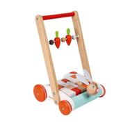 Janod - Carrello Janod Coniglio - Carrello Primi Passi in Legno a Spinta - Testa di Coniglio Su Molla, Carote Su Pallottoliere - con 19 Cubi di Legno - Giocattolo per Bambini da 1 Anno, J08251