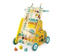 Janod - Carrello Multiattività Tropik - Primi Passi in Legno - Giocattolo Educativo 6 Attività - Ruote Silenziose e Bloccabili - Certificato FSC - Vernice ad Acqua - Da 1 Anno, J08269