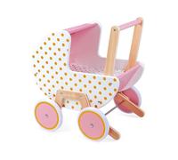 Janod - Carrozzina Candy Chic in Legno - con Cuscino e Copertina - Ruote Silenziose in Gomma - Sistema Antiribaltamento Rimovibile - Accessori per Bambole - Da 18 Mesi, J05886