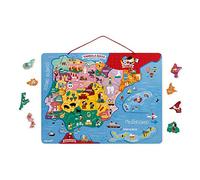 Janod - Cartina della Spagna Magnetica, Puzzle Bambino in Legno - 60 pezzi Magnetici - Gioco Educativo Geografico - Versione Spagnola - Da 7 Anni in Su, J05478