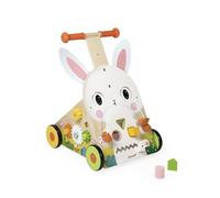 Janod Chariot Multi-Activités Ferme-Carretto di Legno da Spingere-9 attività-Sistema frenante Brevettato e Ruote silenziose-Giocattolo evolutivo per Bambini-da 12 mesi-J03326, Multicolore, J03326