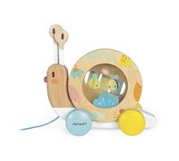 Janod - Chiocciola in Legno da Trainare Pure - Giocattolo in Legno con Xilofono e Tamburello - Vernice Ad Acqua - Giocattolo Educativo Musicale 1A Infanzia - Da 1 Anno, J05159