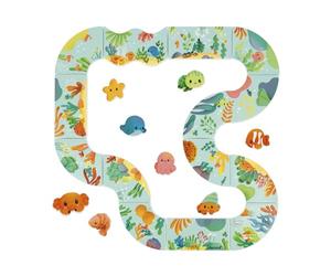 Janod - Circuito da Bagno per la Prima Infanzia dai 18 Mesi - Percorso da Bagno Composto da 14 Pezzi + 8 Animali - Rete per riporre e asciugare Inclusa - dai 18 Mesi