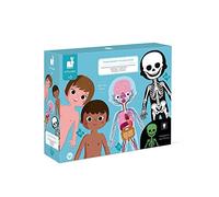 Janod - Cofanetto 4 Puzzle Giganti Sul Corpo Umano - 50, 75 e 100 Pezzi - Schede Didattiche in 12 Lingue - Scoperta Del Corpo Umano - Da 5 Anni, J02681