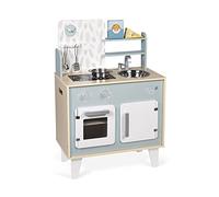 Janod - Cucina Giocattolo Plume - Mini Cucina per Bambini in Legno - con Forno, Lavello Inox, Armadietto, Pulsanti e Orologio - Cucina in Legno con 5 Accessori - Da 3 a 8 Anni, J06608