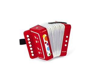 Janod - Fisarmonica Coriandoli, Strumento Musicale per Bambini, Giocattolo di Imitazione e Risveglio Musicale, Cinghia di Supporto, Colore: Rosso - da 3 Anni in su, J07620