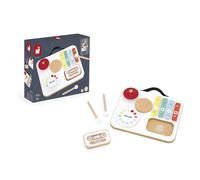 Janod - Tavolo Musicale in Legno per Neonati e Bambini con 5 attività + 1 Cassetta Piena di biglie + 2 Bacchette - Strumento Musicale per Bambini - Imitazione e di risveglio Musicale - dai 12 Mesi