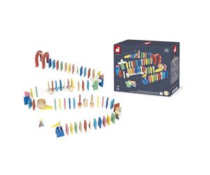 Janod - Gioco di Domino - Creazione di circuiti e percorsi di Domino - Confezione Completa 100 Pezzi + Accessori - dai 3 Anni