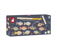 Janod - Gioco di Pesca con Canna da Pesca in Legno - 2 canne da Pesca + 10 Pesci - 1 o 2 Giocatori - Giocattolo educativo in Legno - dai 2 Anni