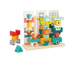 Janod - Gioco Totem Tropik - Giocattolo per Bambini in Legno FSC - 52 Pezzi da Impilare + 12 Modelli - Gioco Educativo - dai 3 Anni, J08279