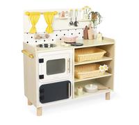 Janod Grande Cucina per Bambini in Legno-Equipaggiata con 2 fornelli, lavello e 16 Accessori Inclusi-Pulsanti sonori rotanti-Jouet Imitation et Eveil-da 2 Anni, J06642, Multicolore