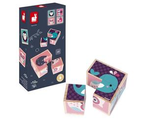 Janod - I Miei Primi Cubi, Animali Bebè - Puzzle in Legno per Bambini - Giocattolo Didattico e Impilabile Prima Infanzia - Sviluppa la Memoria - da 1 Anno in su, J08001