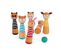 Janod - Il Mio Primo Gioco Dei Birilli Happy Garden, Gioco per Bambini, per Giocare All’Aria Aperta, 6 Birilli e 2 Sfere Di Legno - Da 3 Anni in su, J03200