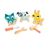Janod 3 Piccoli Animali da Assemblare Brico'Kids Costruzione per Bambini-53 Accessori-Gioco di Imitazione-Sviluppa la Manualità e la creatività-dai 3 Anni, J06450, Multicolore