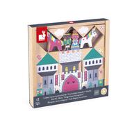 Janod Set di 35 cubi Massiccio-Tema del Regno Incantato-Complemento Ideale ai tappetini per Auto-Gioco di Costruzione-Sviluppa l'immaginazione-Giocattolo in Legno-da 2 Anni, J05927