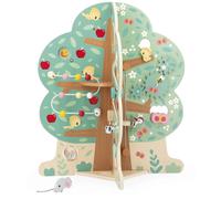 Janod - Albero Educativo Bambino in Legno 20 attività - Forma di albero con odore di mela da sentire - Ingranaggi, Looping, Labirinti, Discensori e Altro - Sviluppa le abilità motorie fini - Da 1 anno