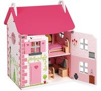 Janod - Mademoiselle Casa Delle Bambole (Legno), 3 Piani e 11 Accessori Inclusi, Giocattolo Di Imitazione, per Sviluppare L’Immaginazione - Da 3 Anni in su, J06581