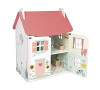 Janod - La mia Prima casa delle Bambole in Legno - 10 Accessori - Mobili per Bambole - Porte magnetiche e Tetto Rimovibile - Giocattolo in Legno FSC - dai 3 Anni