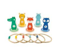 Janod - Lancio degli Anelli in Legno Animali - Gioco di Abilità all'Aperto - 5 Supporti e 5 Anelli in Corda - Vernice ad Acqua - Dai 3 Anni, J07735