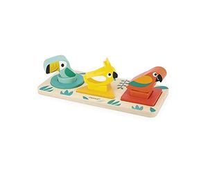 Janod - Le Mie Prime Forme Tropik - Giocattolo Educativo Multisensoriale in Legno - Forme e Colori - 9 Forme da Incastrare - Certificato FSC - Vernice ad Acqua - da 1 Anno, J8266