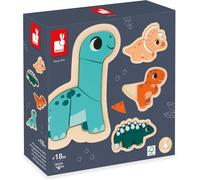 JANOD Legno Dinosauro Puzzle 2- 5 Pezzi Nuovo IN Scatola 18 Mths Learning Toy
