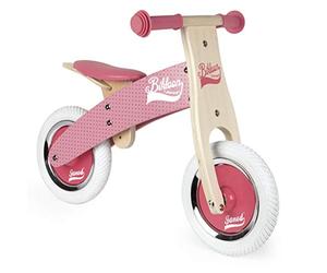 Janod - Little Bikloon Bici senza Pedali in Legno, Stile Retrò, Apprendimento Equilibrio e Autonomia, Sellino Regolabile e Ruote Gonfiabili, A partire da 2 Anni, Colore Rosa, da 32 a 35 cm, J03259