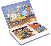 Janod Magnéti'Book Véhicules du Chantier-Gioco Magnetico educativo 50 magneti + 18 Modelli-Giocattolo in Cartone FSC per Bambini-Sviluppa la destrezza e l'immaginazione-da 3 anni-J02526, J02526