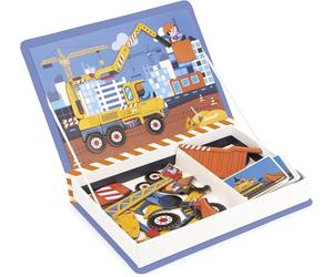 Janod Magnéti'Book Véhicules du Chantier, Gioco Magnetico educativo 50 magneti + 18 Modelli, Giocattolo in Cartone FSC per Bambini, Sviluppa la destrezza e l'immaginazione, da 3 Anni, J02526
