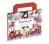 Janod, Magneti'Puzzles Pompieri, Puzzle Magnetico Bambini da 36 Pezzi | Valigetta Portatile con Tasche Laterali e Sfondo Modello, Cartone FSC, Da 4 Anni, Motricità Fine e Osservazione