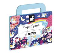 Janod, Magneti'Puzzles Unicorni, Puzzle Magnetico Bambini da 24 Pezzi | Valigetta Portatile con Tasche Laterali e Sfondo Modello, Cartone FSC, Da 3 Anni, Motricità Fine e Osservazione