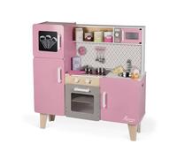 Janod - Maxi Cucina Giocattolo in Legno Macaron - Cucina per Bambini con Frigo e Forno a Microonde - Imitazione e Sviluppo - 15 Accessori Inclusi - A Partire dai 3 Anni, J06571, Rosa