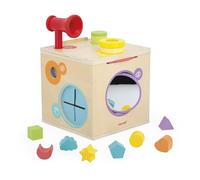 Janod motricità e manipolazione-Gioco Boite sensoriale-Cubo di attività-12 Accessori-Apprendimento di Forme e Colori-da 18 mesi-J05307, J05307