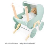 Janod - Carrozzina Zen in Legno FSC - Giocattolo di Imitazione - Carrozzina per Bambole - Con Cuscino e Copertina - Dai 18 Mesi, J05900