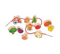Janod - Perle da Infilare - Tema Orto - Giocattolo Multisensoriale - 11 Perle in Legno per Bambini + 2 Cordoncini - Stimola la Manualità - Giocattolo in Legno FSC - dai 24 Mesi, J03313