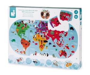 Janod - Piccola Mappa Esportatrice da Bagno - 28 Pezzi di Schiuma Impermeabile - Giocattolo da Bagno Prima età - Manipolazione e Destrezza - da 3 Anni, J04719