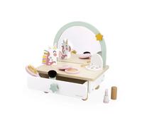 Janod Tavolino da toeletta in Legno per Bambini-Cassetto, Specchio e 7 Accessori-Tema Unicorno-Altezza 33cm-Truccabimbi-da 3 anni-J06463, J06463
