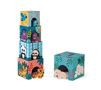 Janod - Piramide Baby in Cartone e Personaggi in Legno Animali - Giocattolo Educativo Prima Infanzia - Osservazione e Coordinamento - Collaborazione WWF - Certificato FSC - Da 1 Anno in Su, J08623