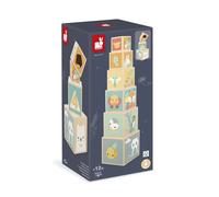 Janod Pyramide en Bois d'Éveil-6 Cubes à Empiler-Jouet d'Empilement d'Encastrement-Développe Dextérité et Imagination-Premier âge-da 12 Mesi, J05147